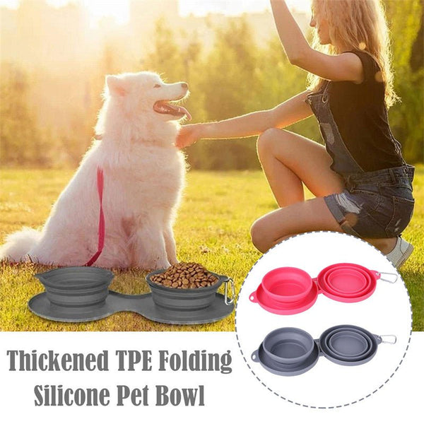 Rubber Foldable Double Bowl Pet Feeding Bowl Pets Supplies Dog Cat Bowls - Yahko Merchandise