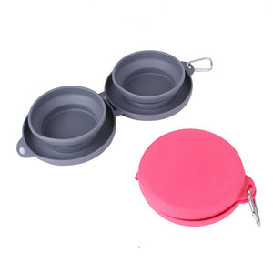 Rubber Foldable Double Bowl Pet Feeding Bowl Pets Supplies Dog Cat Bowls - Yahko Merchandise