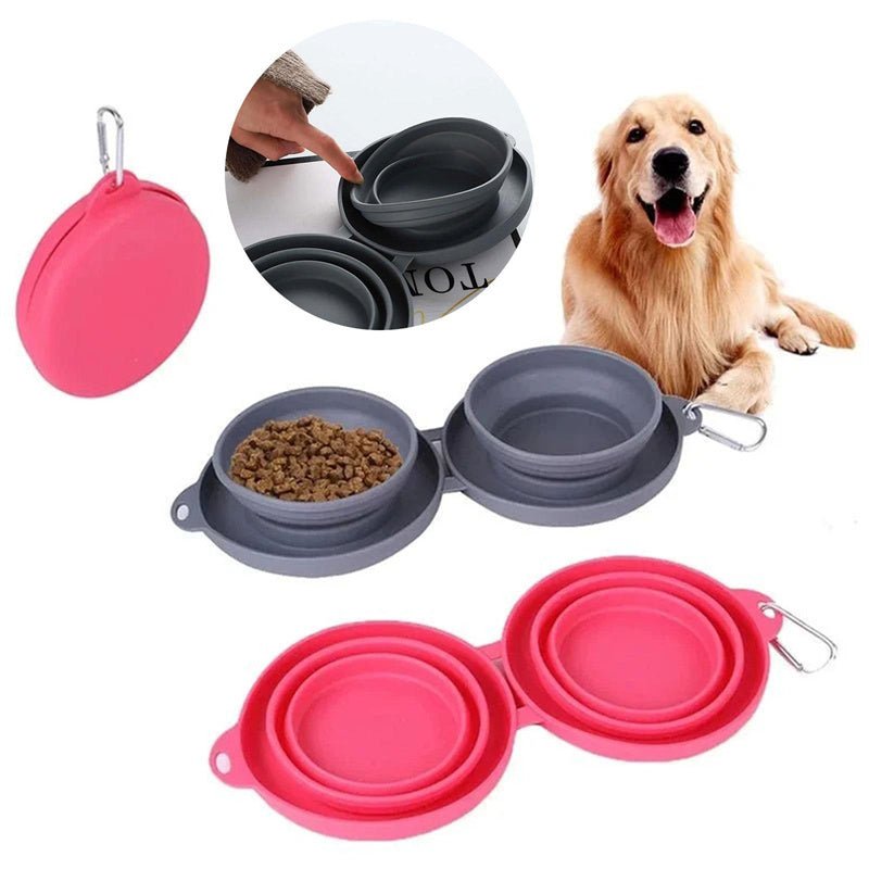 Rubber Foldable Double Bowl Pet Feeding Bowl Pets Supplies Dog Cat Bowls - Yahko Merchandise