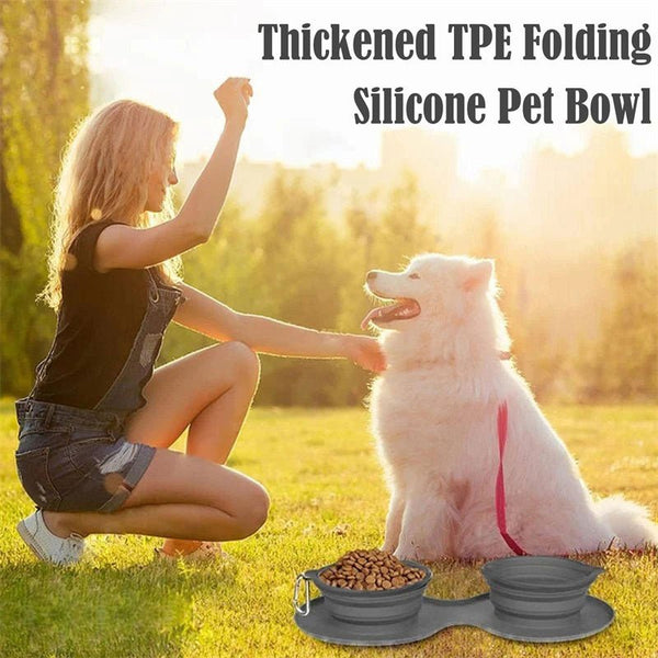 Rubber Foldable Double Bowl Pet Feeding Bowl Pets Supplies Dog Cat Bowls - Yahko Merchandise