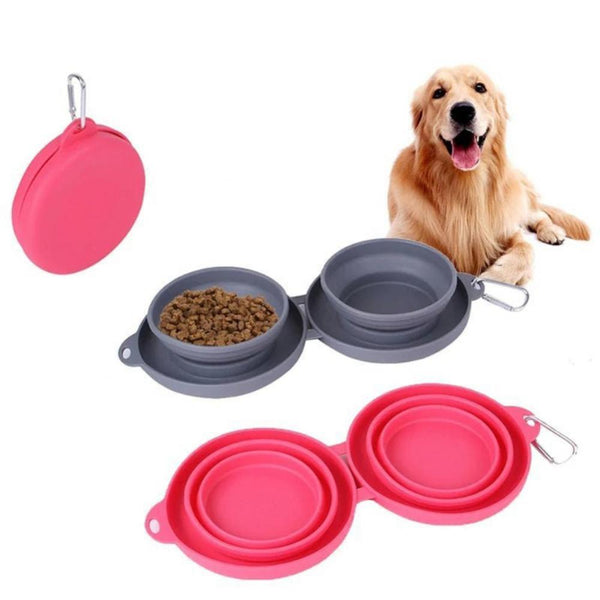Rubber Foldable Double Bowl Pet Feeding Bowl Pets Supplies Dog Cat Bowls - Yahko Merchandise