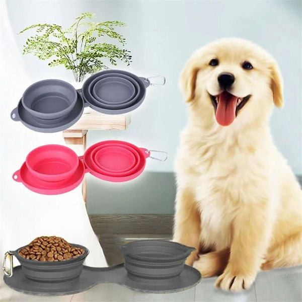 Rubber Foldable Double Bowl Pet Feeding Bowl Pets Supplies Dog Cat Bowls - Yahko Merchandise