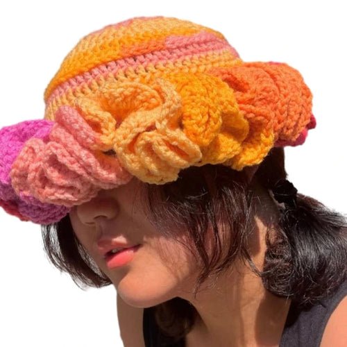 Ruffled Handmade Knit Bucket Hat - Yahko Merchandise