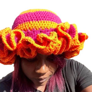 Ruffled Handmade Knit Bucket Hat - Yahko Merchandise
