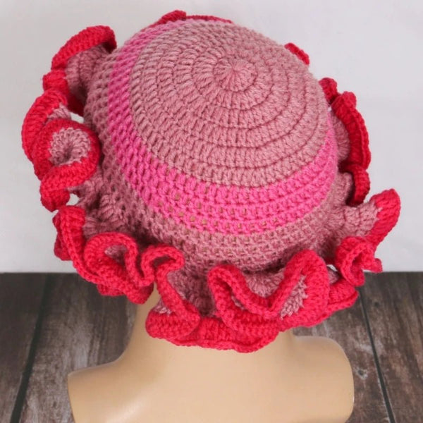 Ruffled Handmade Knit Bucket Hat - Yahko Merchandise