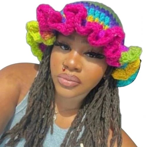 Ruffled Handmade Knit Bucket Hat - Yahko Merchandise