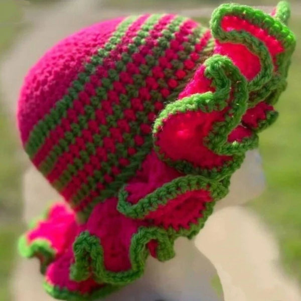 Ruffled Handmade Knit Bucket Hat - Yahko Merchandise