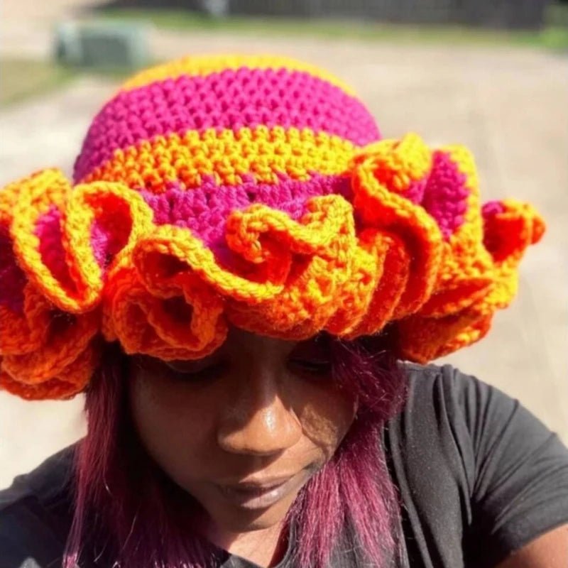 Ruffled Handmade Knit Bucket Hat - Yahko Merchandise