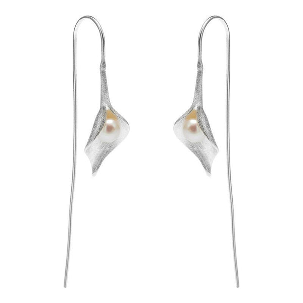 S925 Silver Pearl Ancient Style Lady Style Flower Earrings - Yahko Merchandise