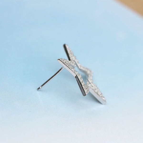 S925 sterling silver Japanese and Korean jewelry creative explosion models micro inlaid five - pointed star stud earrings earrings silver jewelry - Yahko Merchandise