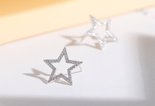 S925 sterling silver Japanese and Korean jewelry creative explosion models micro inlaid five - pointed star stud earrings earrings silver jewelry - Yahko Merchandise