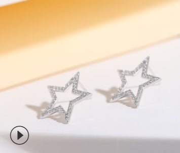 S925 sterling silver Japanese and Korean jewelry creative explosion models micro inlaid five - pointed star stud earrings earrings silver jewelry - Yahko Merchandise