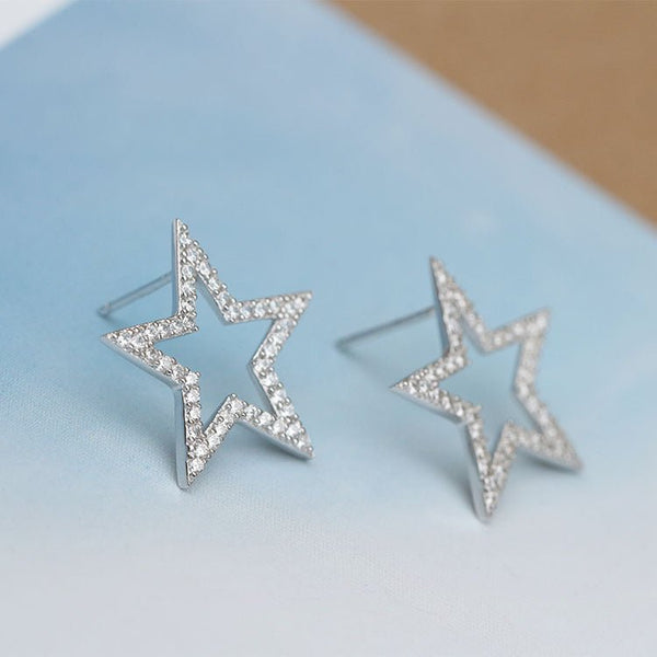 S925 sterling silver Japanese and Korean jewelry creative explosion models micro inlaid five - pointed star stud earrings earrings silver jewelry - Yahko Merchandise