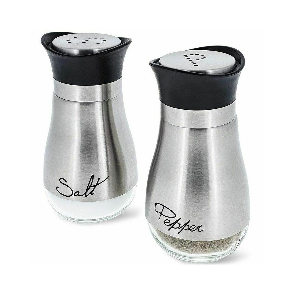 Salt and Pepper Shakers Stainless Steel Glass Set BPA Free, 4oz - Yahko Merchandise