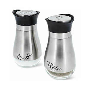Salt and Pepper Shakers Stainless Steel Glass Set BPA Free, 4oz - Yahko Merchandise