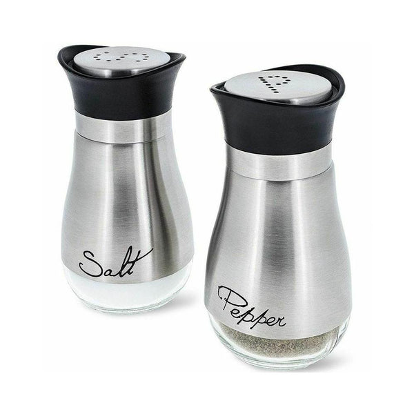 Salt and Pepper Shakers Stainless Steel Glass Set BPA Free, 4oz - Yahko Merchandise