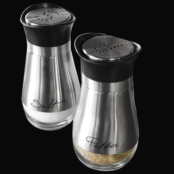 Salt and Pepper Shakers Stainless Steel Glass Set BPA Free, 4oz - Yahko Merchandise