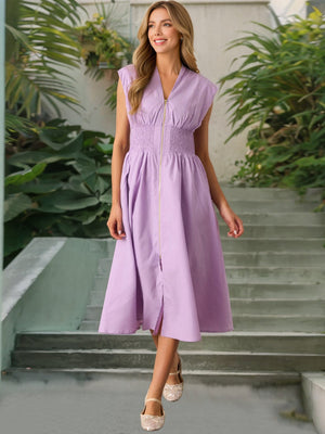 Sexy Waist Trimming Temperament V - Neck Zip Placket Dress Clothing - Yahko Merchandise