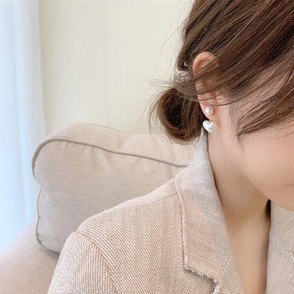 Simple Temperament Love Pearl Stud Earrings - Yahko Merchandise