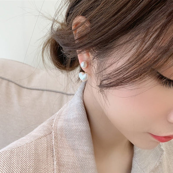 Simple Temperament Love Pearl Stud Earrings - Yahko Merchandise