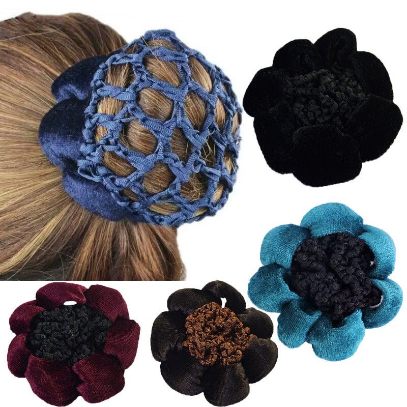 Solid Color Performance Dance Velvet Headband With Hair Mesh Bag - Yahko Merchandise
