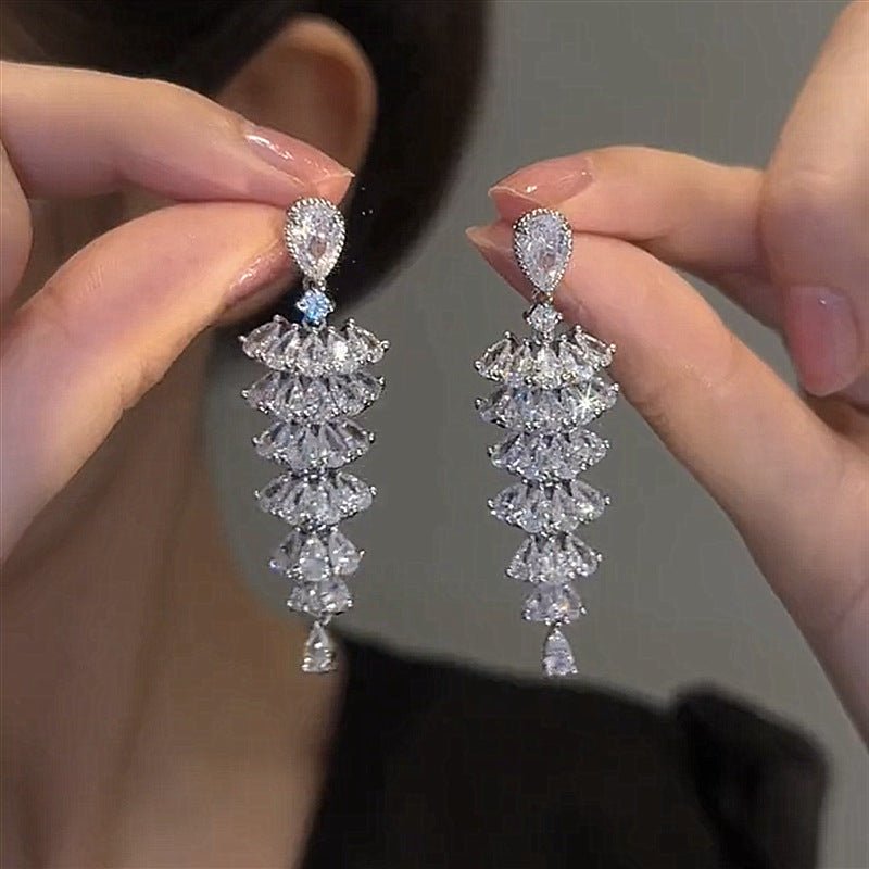 Sparkling Zircon Christmas Tree Drop Earrings For Women Trendy Xmas Tree Plant Dangle Earrings New Year Festival Party Jewelry - Yahko Merchandise