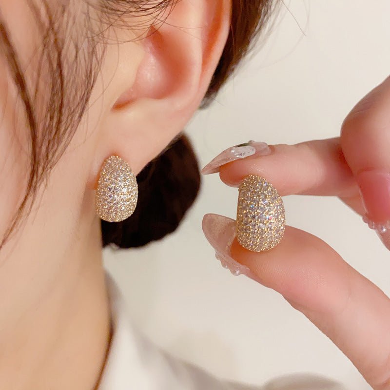 Sterling Silver Needle Korean Exquisite Fashion Shiny Micro Inlaid Zirconium Water Drop Shape Stud Earrings - Yahko Merchandise