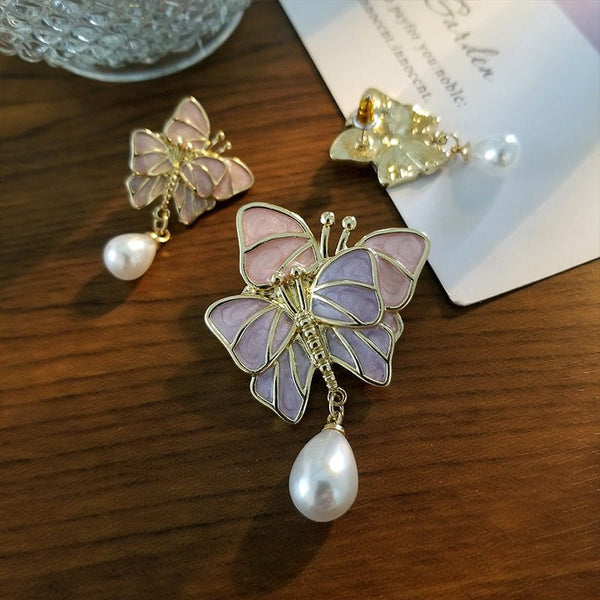 Tender Butterfly Brooch Female Silk Scarf Button Cartoon Enamel Waist Closing Pin Ins Pearl Accessories - Yahko Merchandise