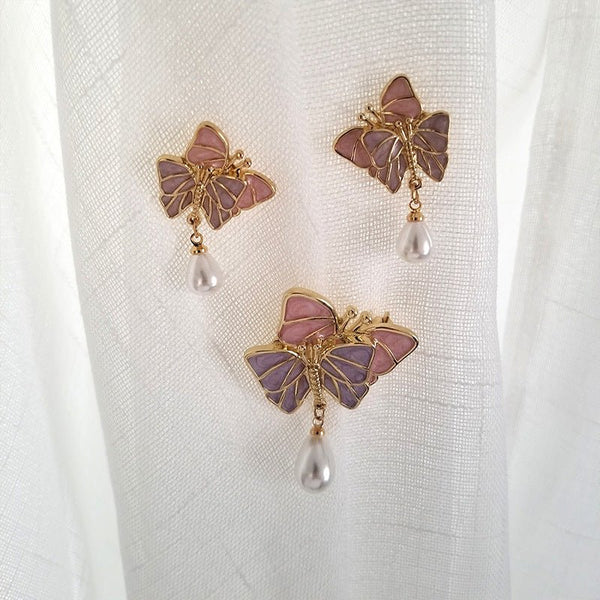 Tender Butterfly Brooch Female Silk Scarf Button Cartoon Enamel Waist Closing Pin Ins Pearl Accessories - Yahko Merchandise