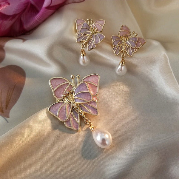 Tender Butterfly Brooch Female Silk Scarf Button Cartoon Enamel Waist Closing Pin Ins Pearl Accessories - Yahko Merchandise