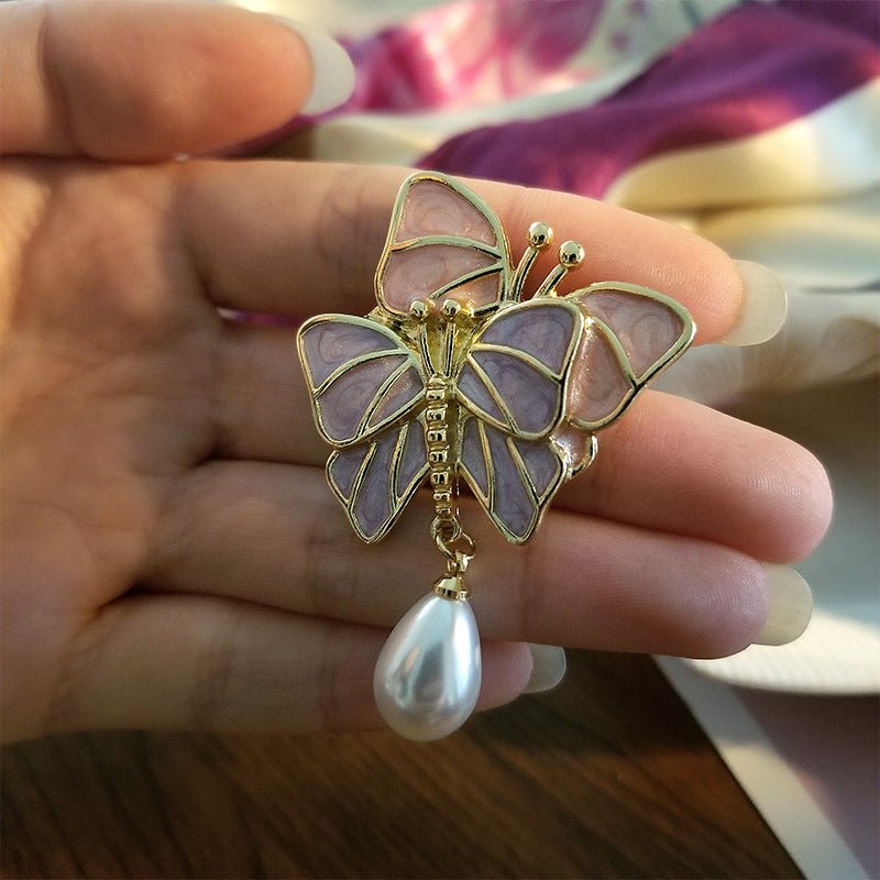 Tender Butterfly Brooch Female Silk Scarf Button Cartoon Enamel Waist Closing Pin Ins Pearl Accessories - Yahko Merchandise