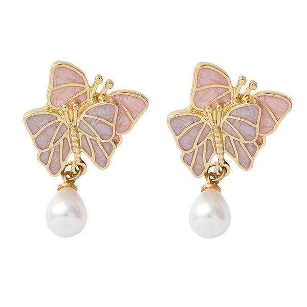 Tender Butterfly Brooch Female Silk Scarf Button Cartoon Enamel Waist Closing Pin Ins Pearl Accessories - Yahko Merchandise