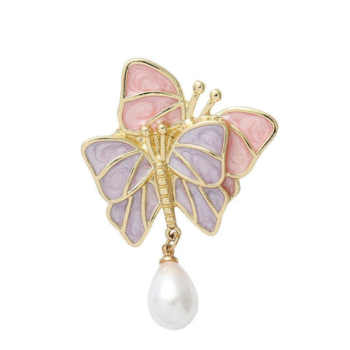 Tender Butterfly Brooch Female Silk Scarf Button Cartoon Enamel Waist Closing Pin Ins Pearl Accessories - Yahko Merchandise