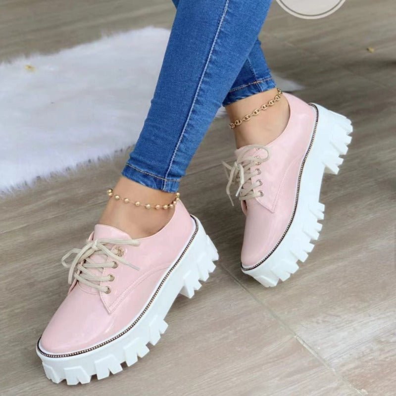 Thick Heel Flat Platform Oxford Women Shoes Pink/Red/Black - Yahko Merchandise