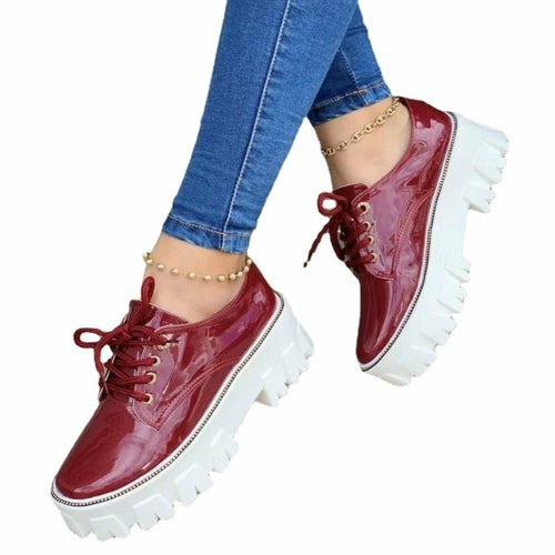Thick Heel Flat Platform Oxford Women Shoes Pink/Red/Black - Yahko Merchandise