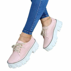 Thick Heel Flat Platform Oxford Women Shoes Pink/Red/Black - Yahko Merchandise