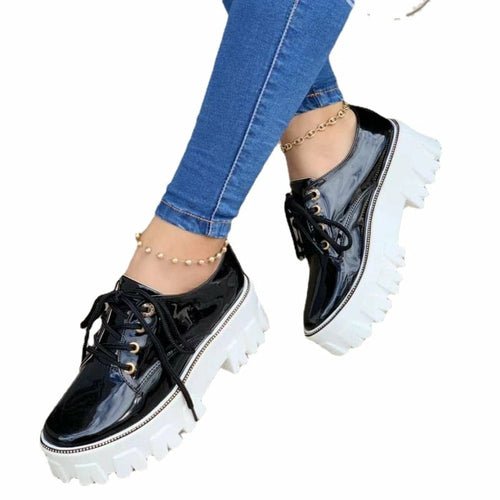 Thick Heel Flat Platform Oxford Women Shoes Pink/Red/Black - Yahko Merchandise
