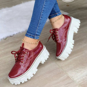 Thick Heel Flat Platform Oxford Women Shoes Pink/Red/Black - Yahko Merchandise