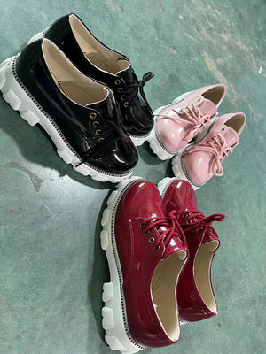 Thick Heel Flat Platform Oxford Women Shoes Pink/Red/Black - Yahko Merchandise