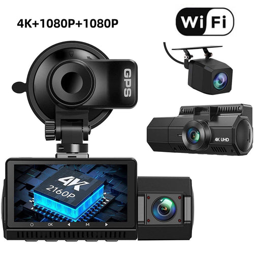 Three - record WIFI Mobile Phone Interconnection Dashcam Car 4K HD Night Vision - Yahko Merchandise