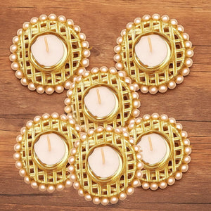 Tiny Shiny Tea Light Candle Diya Holder Set for Home Office Decoration - Yahko Merchandise