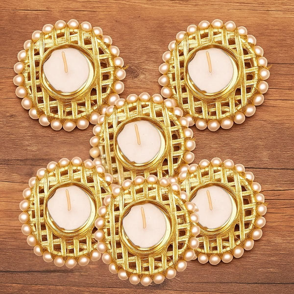 Tiny Shiny Tea Light Candle Diya Holder Set for Home Office Decoration - Yahko Merchandise
