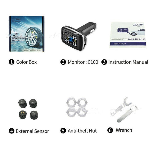 Tire Pressure Monitoring System Sensors Cigarette Lighter USB port Auto Security Alarm Systems Tire Pressure - Yahko Merchandise