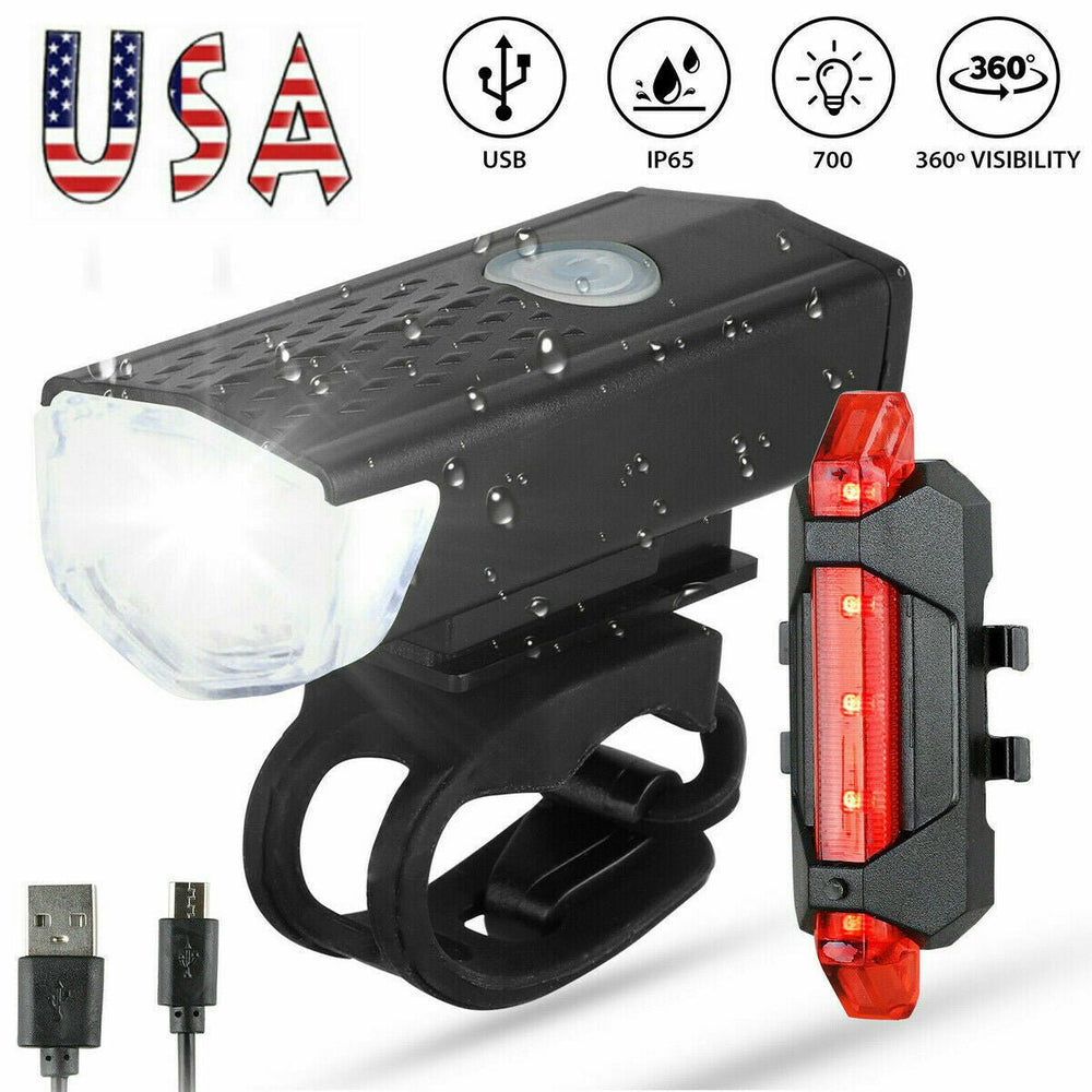 USB Rechargeable LED Bicycle Headlight Bike Head Light Cycling Rear Front Lamp Bike Light Rainproof USB Rechargeable LED bicycle Light - Yahko Merchandise