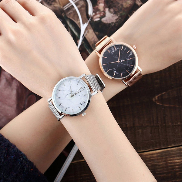Vansvar fashion brand silver and gold mesh band creative marble wristwatch casual women quartz watches gift relogio feminino - Yahko Merchandise