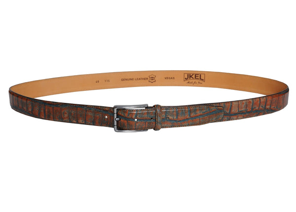 Vegas Brown Blue Leather Men Belt - Yahko Merchandise