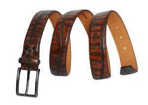 Vegas Brown Blue Leather Men Belt - Yahko Merchandise