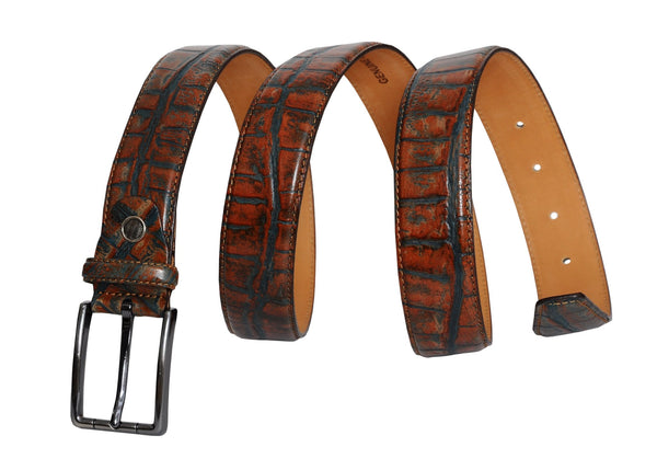 Vegas Brown Blue Leather Men Belt - Yahko Merchandise