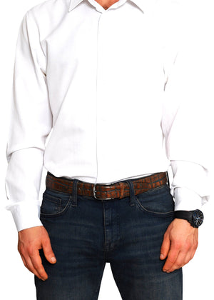 Vegas Brown Blue Leather Men Belt - Yahko Merchandise