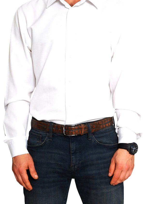 Vegas Brown Blue Leather Men Belt - Yahko Merchandise